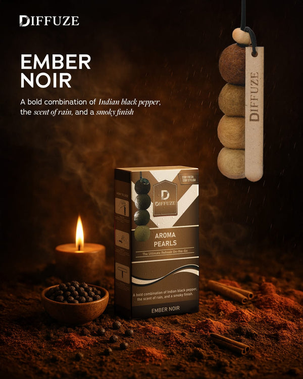 Aroma Pearls (Ember Noir) - Luxury Car Air Freshener with Essential Oil Spray