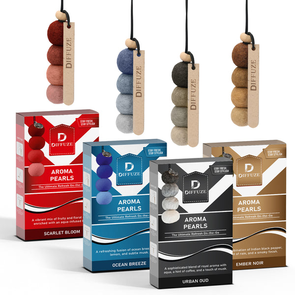 Aroma Pearls (Mixed) | Luxury Car Air Freshener with Essential Oil Spray (Pack of 4)