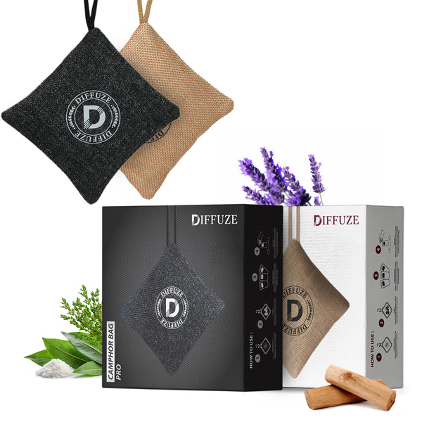 Camphor Air Purifier Set (4-in-1) – Natural Freshener for Car, Wardrobe, Drawers, Kitchen & Travel Bags (Beige, Black, Combo Pack)